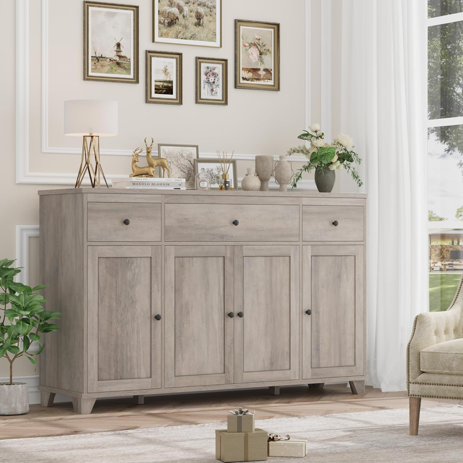 Foundry Select 55" Large Kitchen Buffet Cabinet with Storage Drawers ...